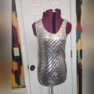 Intimately Free People Silver Sequin Tie Bow Back Top Medium